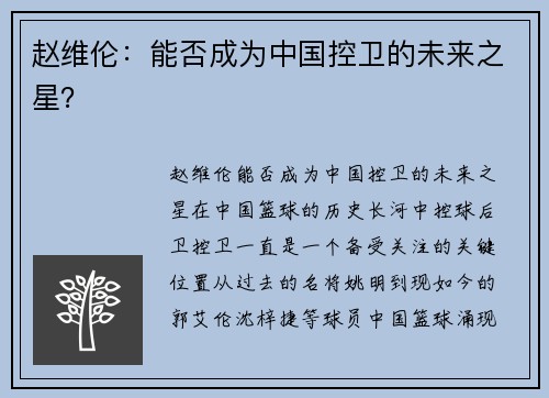 赵维伦：能否成为中国控卫的未来之星？